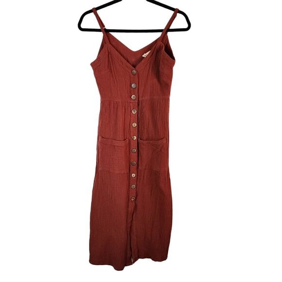 Sky and Sparrow Maroon Button Up Adjustable Spaghetti Straps Maxi Crepe Dress S - Picture 1 of 9